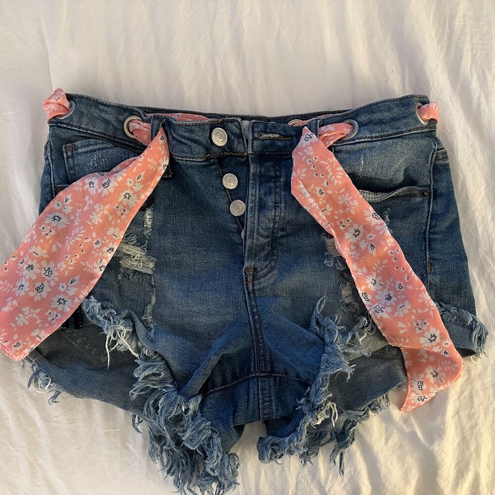 Altar’d State Jean Shorts with Ribbon Belt